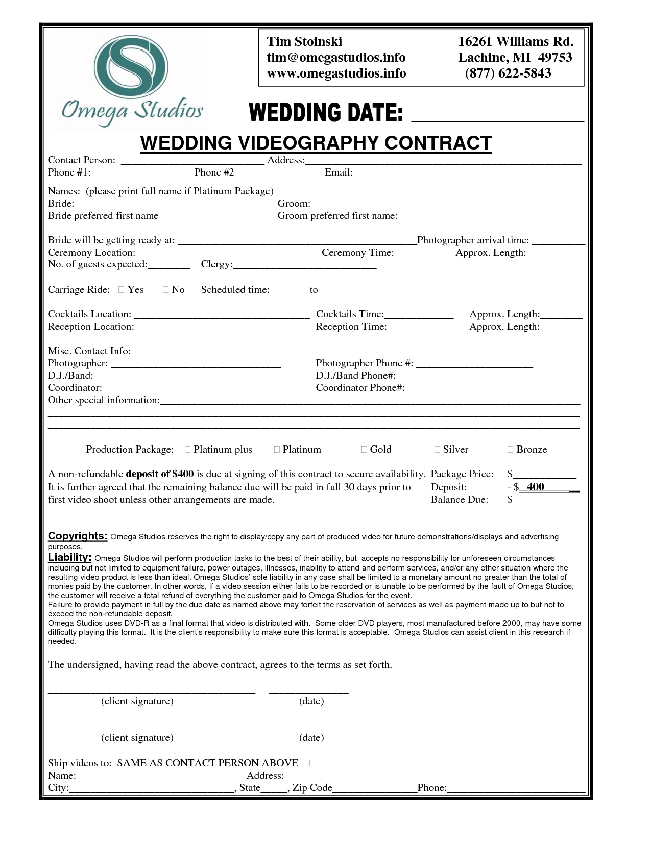 Wedding Videography Contract Template Free Printable Documents
