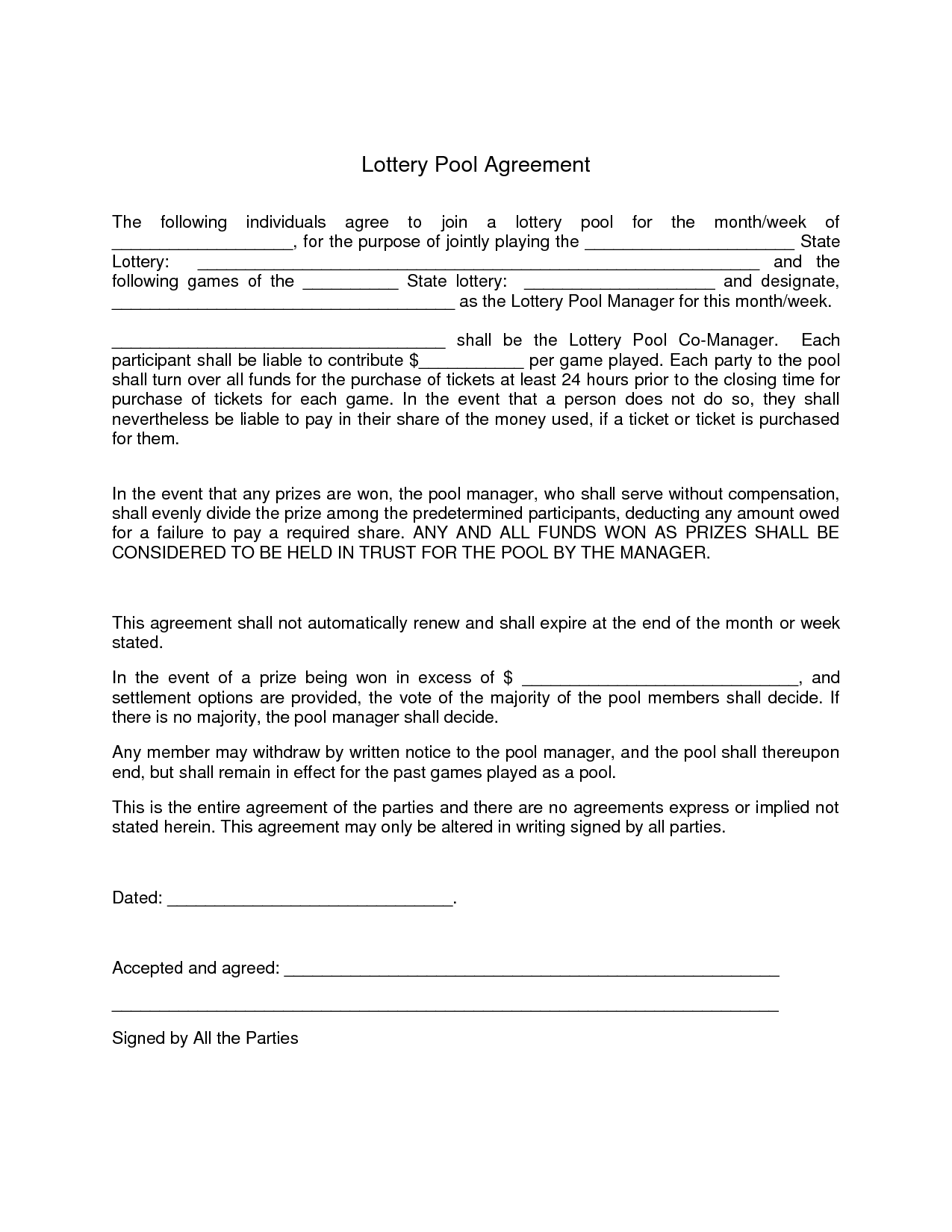 lottery pool contract Free Printable Documents