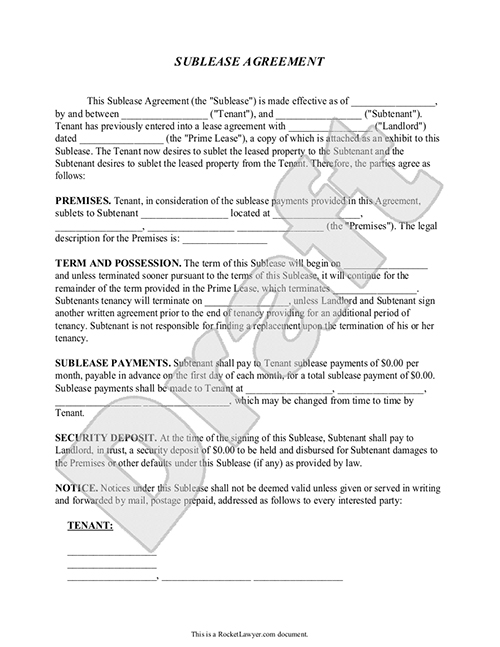 Apartment Sublease Agreement Template Free Printable Documents