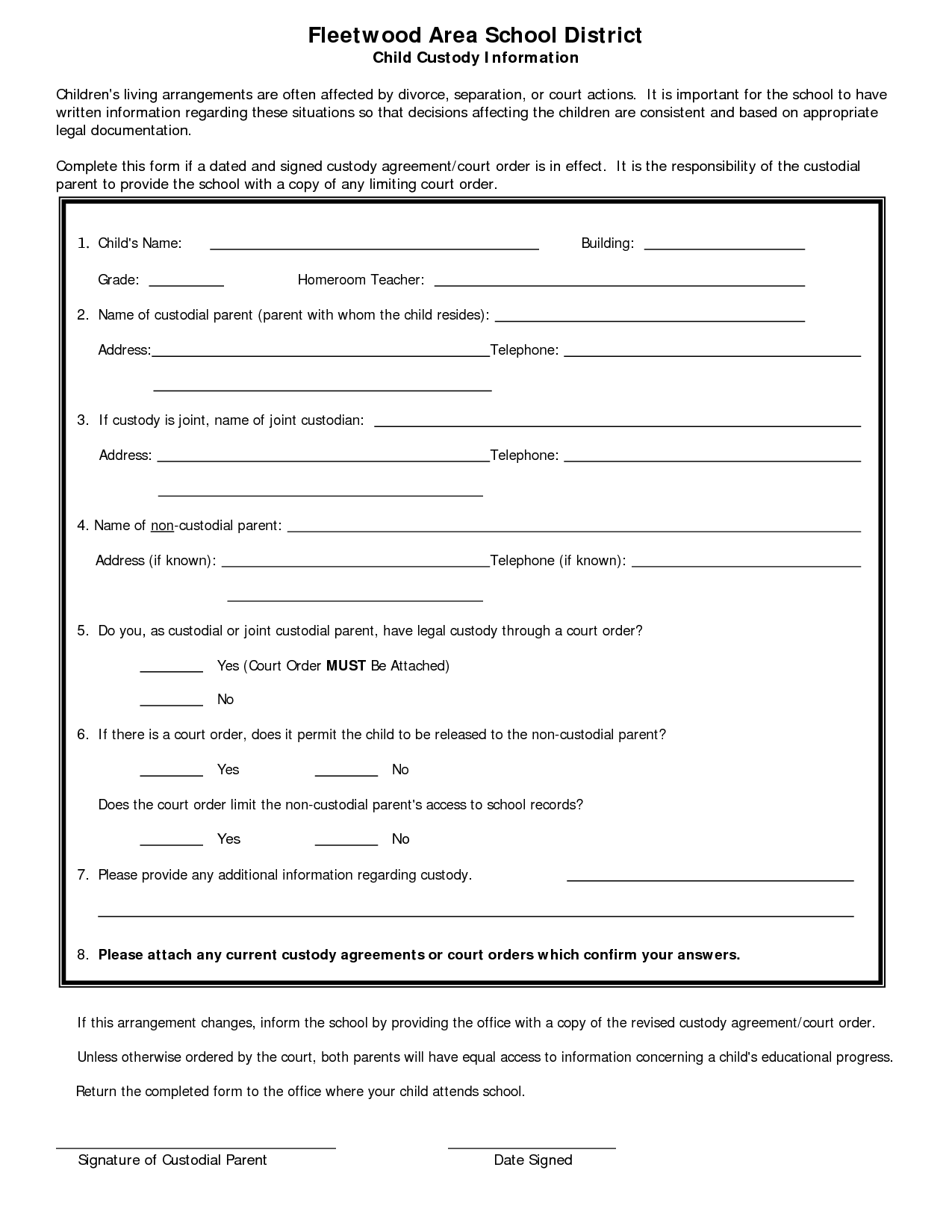 Sample Custody Agreement Forms Images and Photos finder