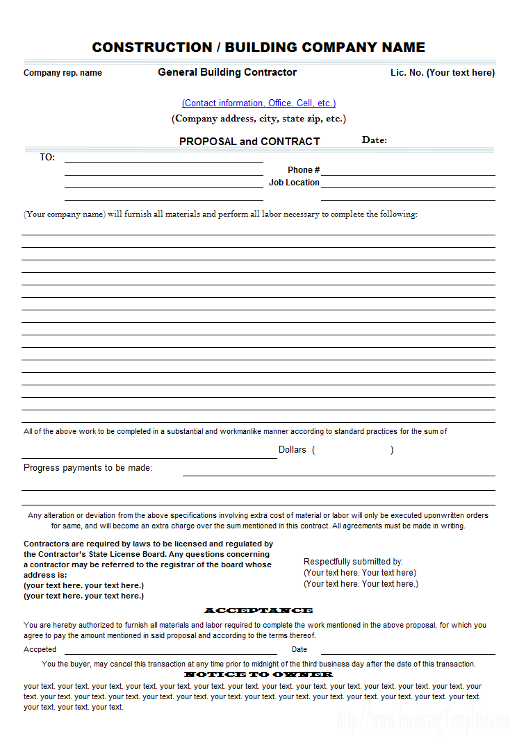 Contract Proposal Template Free Printable Documents