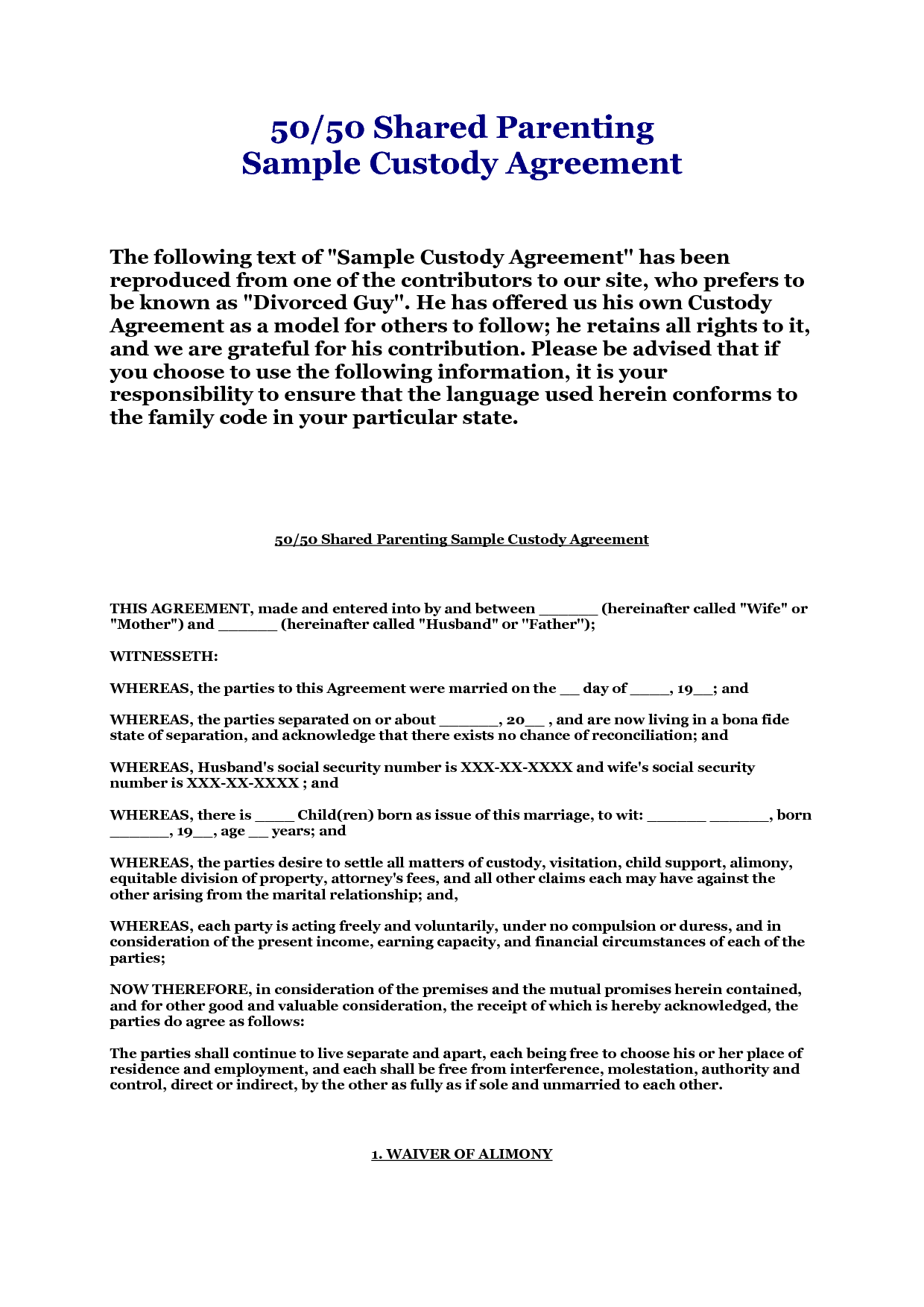 custody-agreement-templates-free-printable-documents