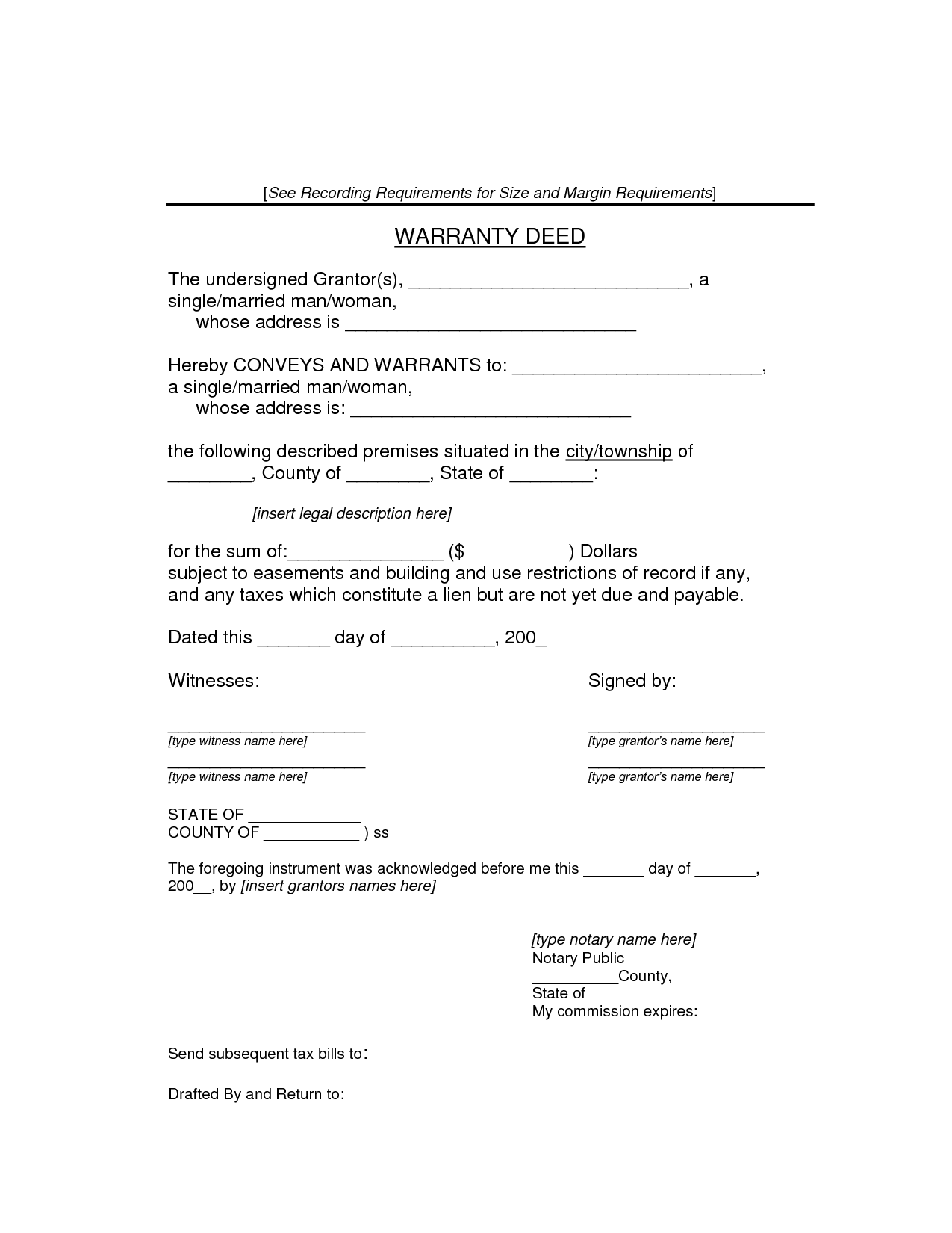General Warranty Deed Sample Free Printable Documents