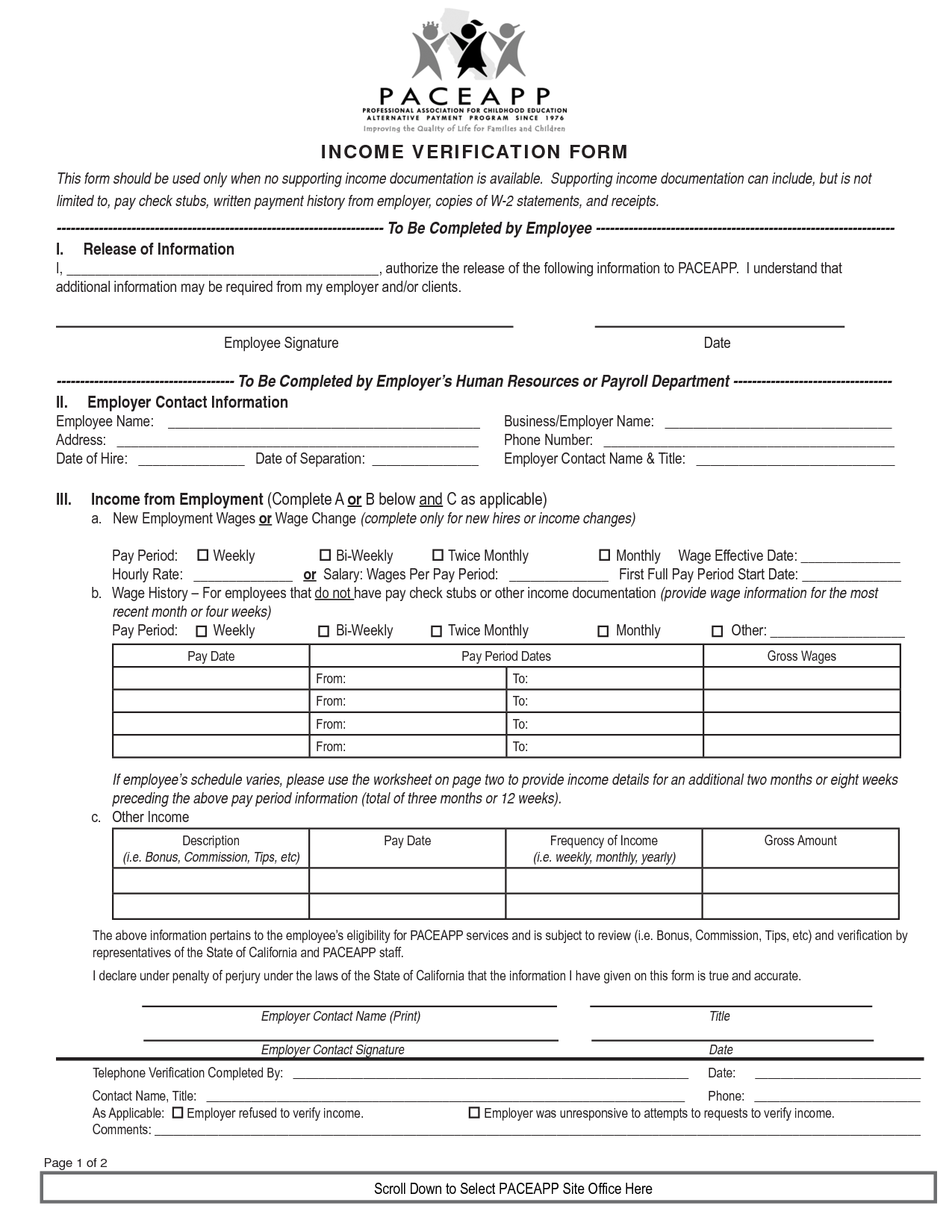 Printable Income Verification Form Printable Forms Free Online