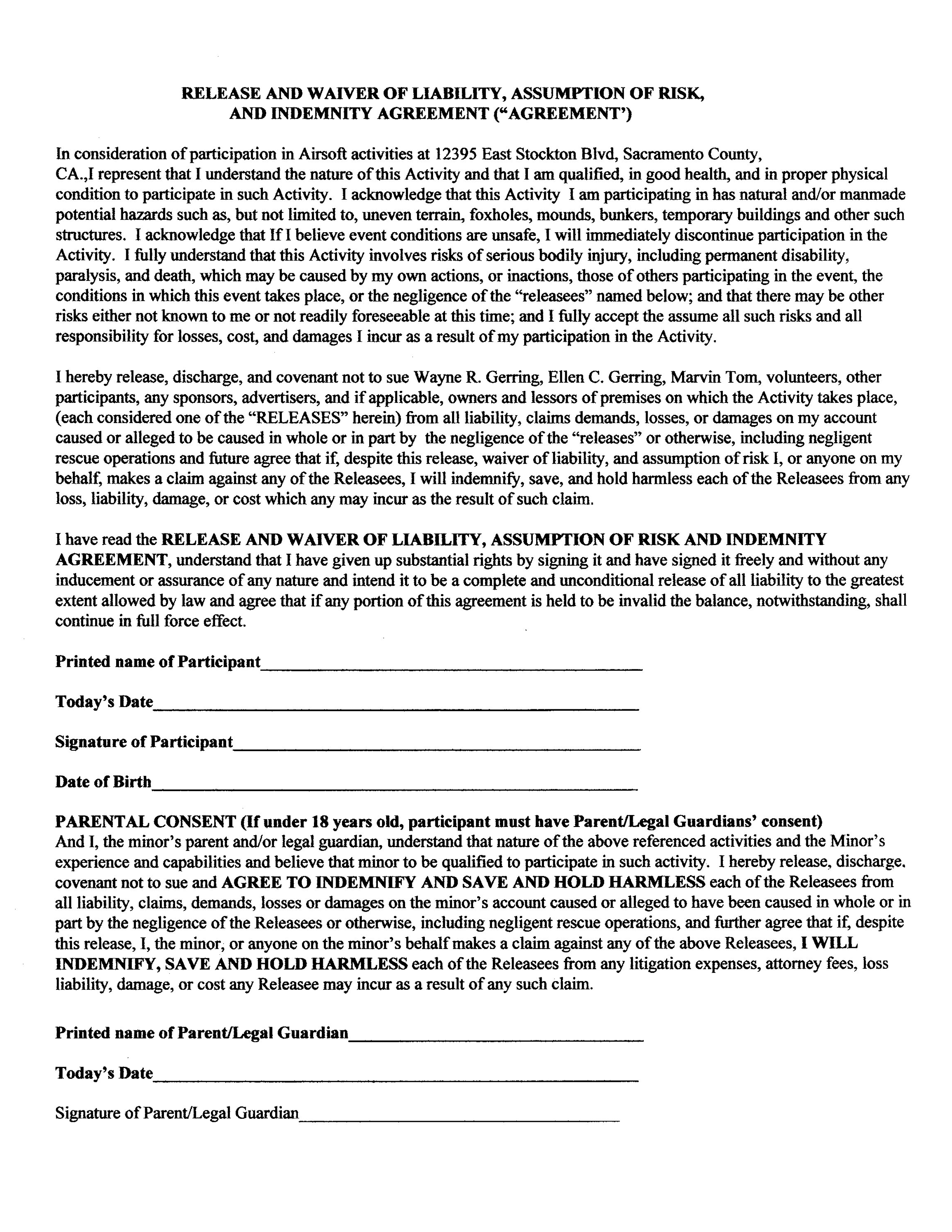 Release Waiver Template Free Printable Documents