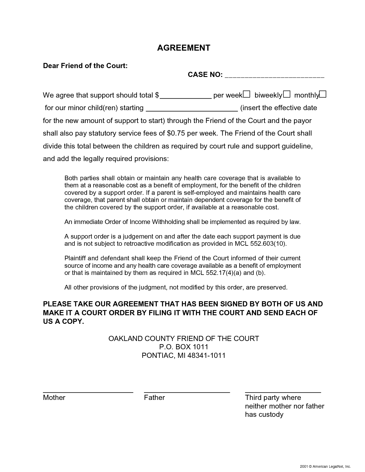 Sample Child Support Agreement Free Printable Documents