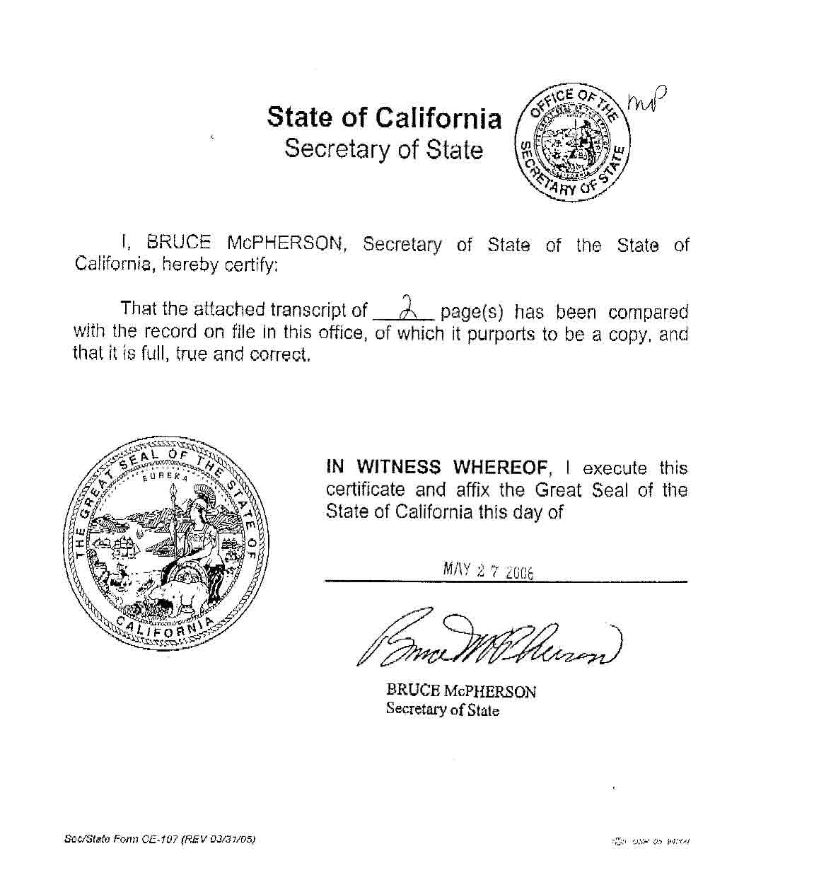 Articles Of Incorporation California Free Printable Documents