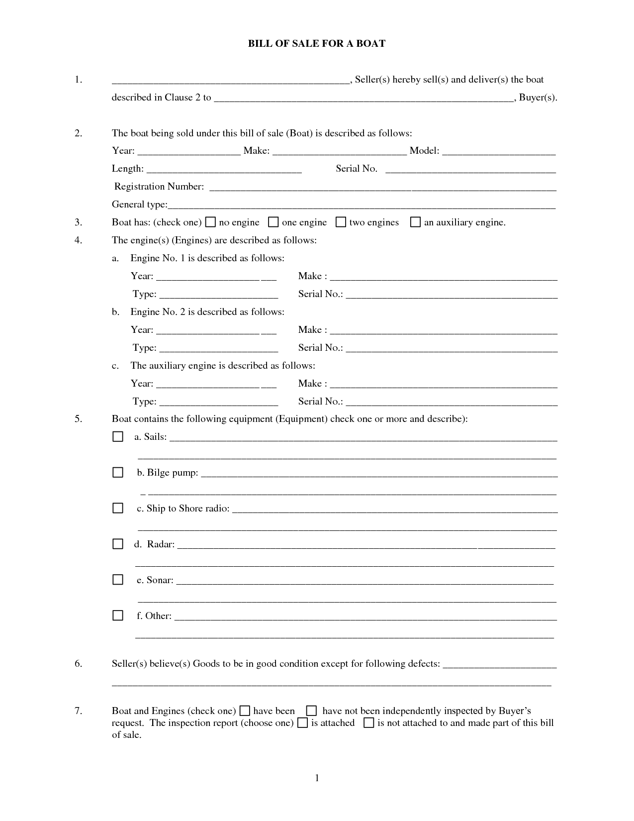 Boat Bill Of Sale - Free Printable Documents