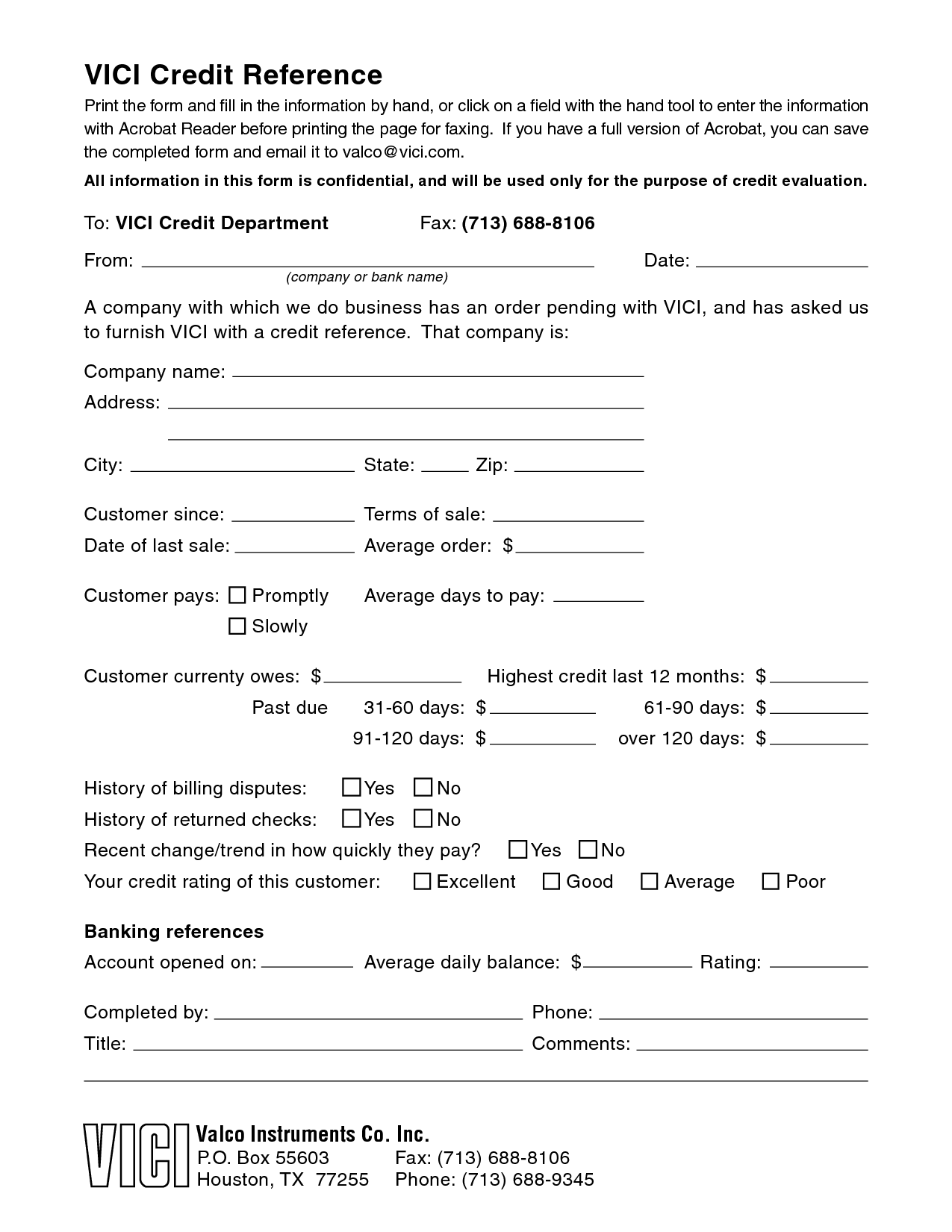 Business Credit Reference Form Free Printable Documents