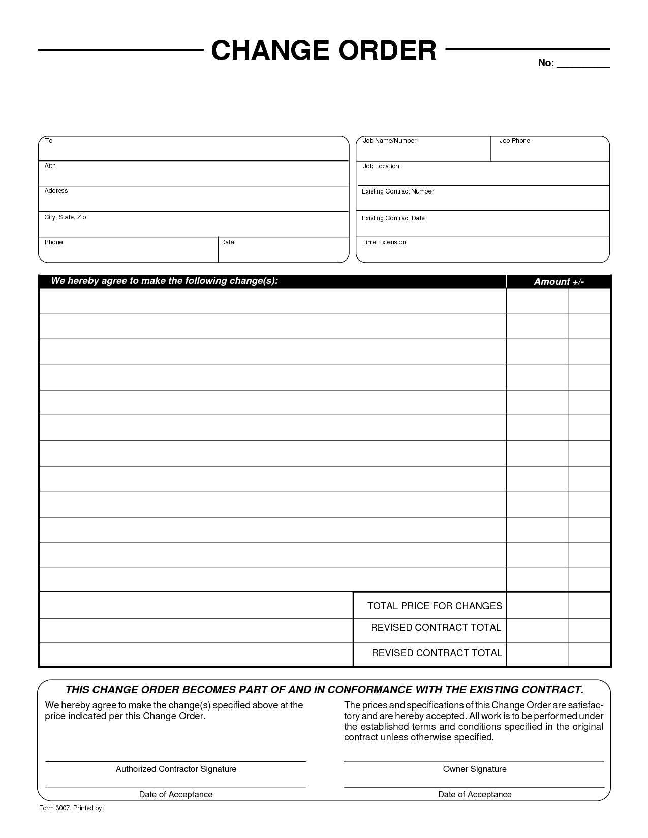 Change Order Form Template Word