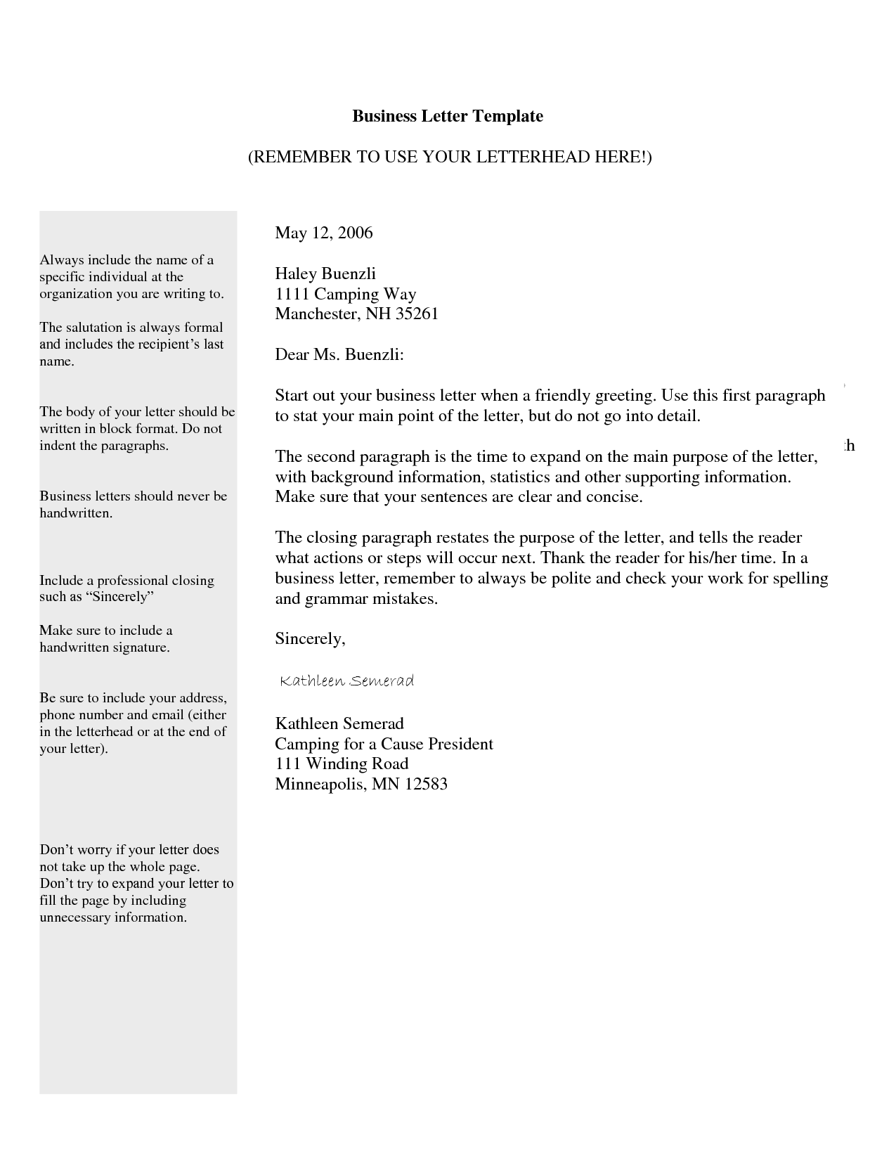 Free printable business letter template microsoft word