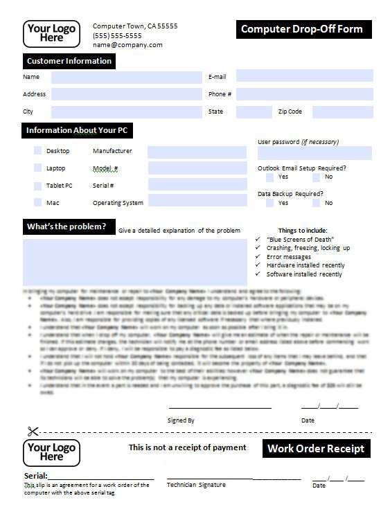 Computer Repair Forms Free Printable Documents