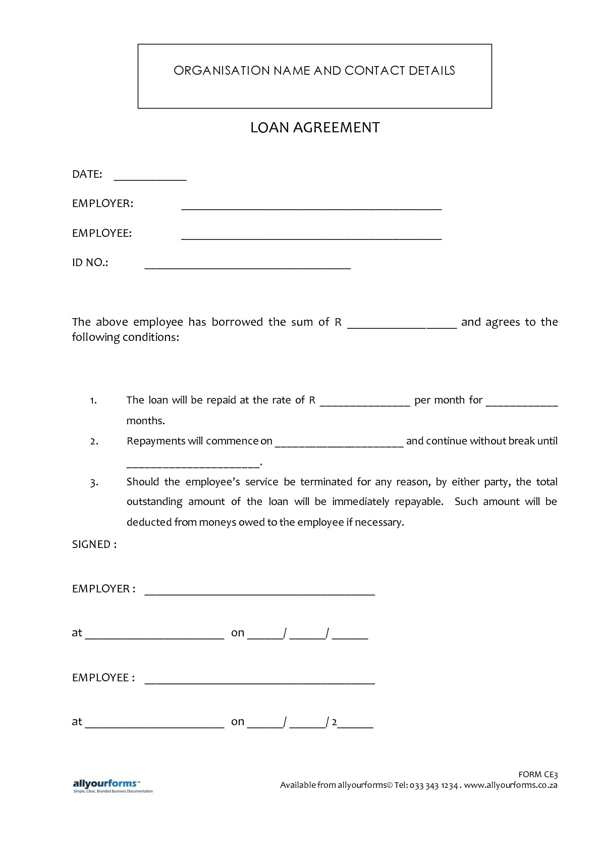Contract For Borrowing Money From Family Free Printable Documents