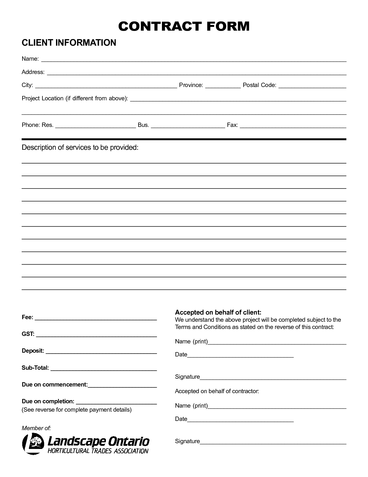 Contract Forms Free Free Printable Documents