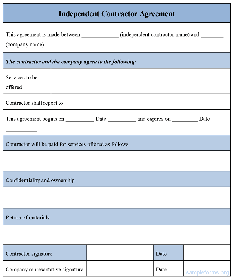 Contractor Agreement Free Printable Documents