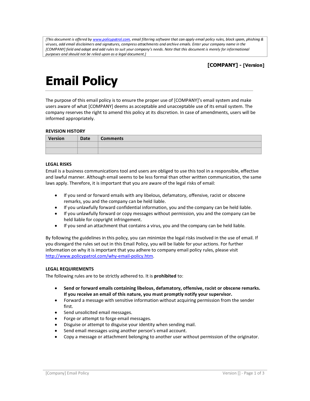 Corporate Email Policy Sample Free Printable Documents