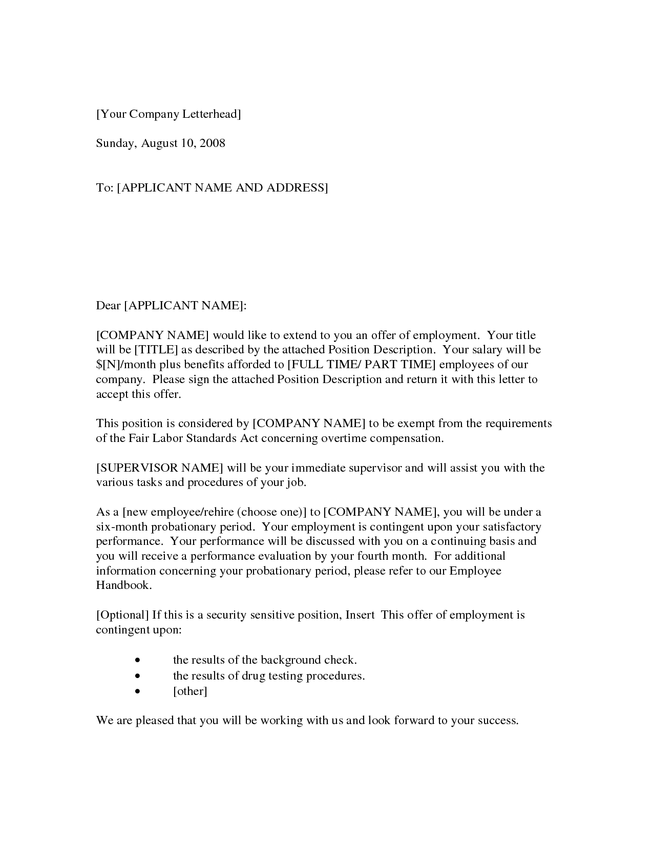 Employment Offer Letter - Free Printable Documents