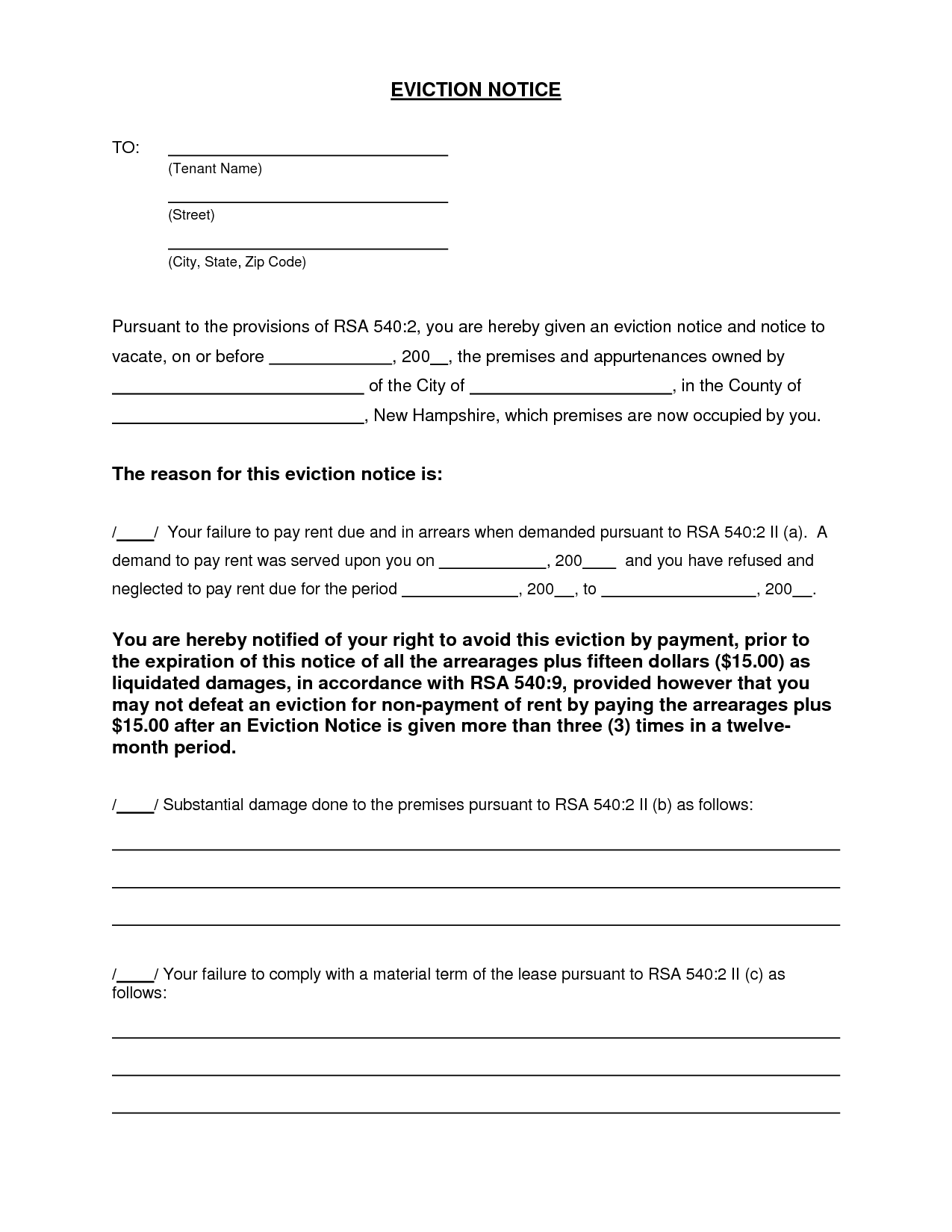 Eviction Notice For Roommate Not On Lease Template