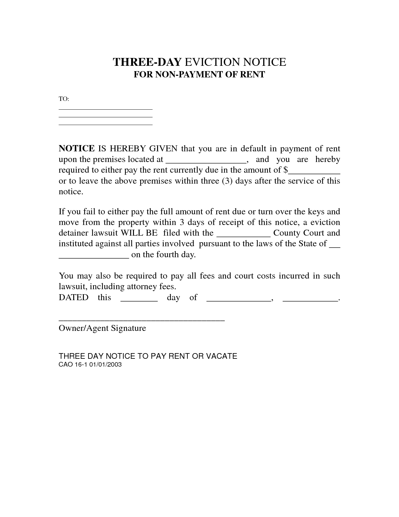 Eviction Notice Template Free Printable Documents