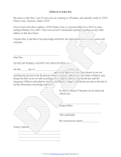 Example Of An Affidavit Free Printable Documents
