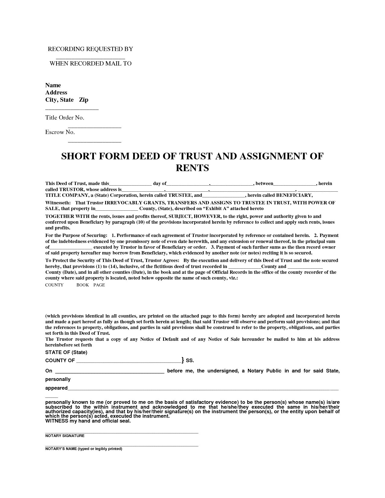 Example Of Deed Of Trust Free Printable Documents