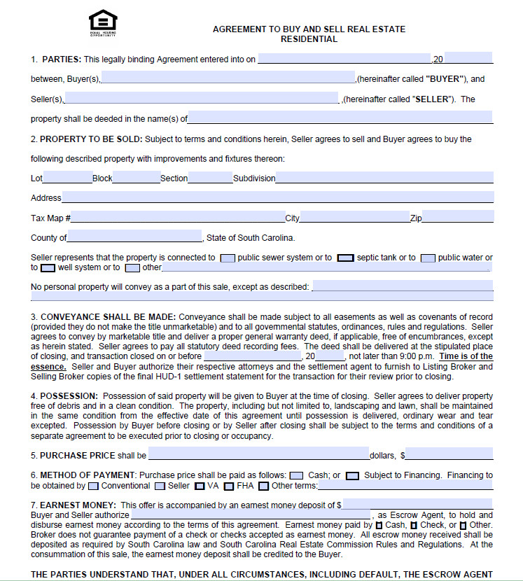 Free Printable Real Estate Purchase Agreement Template