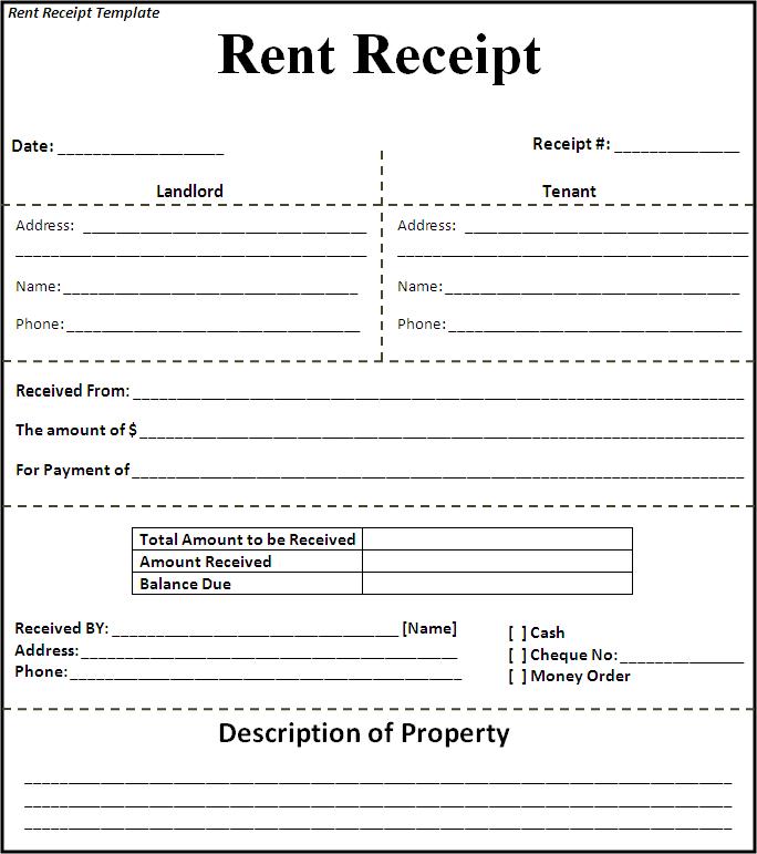 Rent Receipt Templates Printable Free