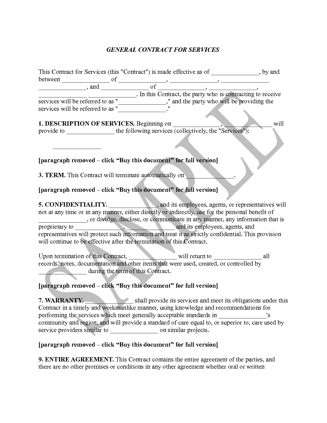 General Contract For Services Template Free Printable Documents