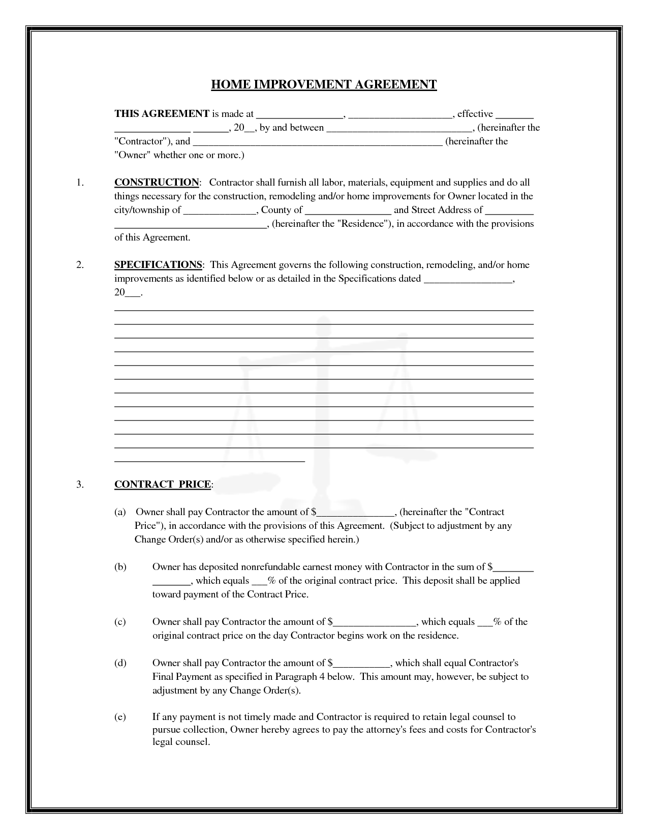 Home Repair Contract Template Word