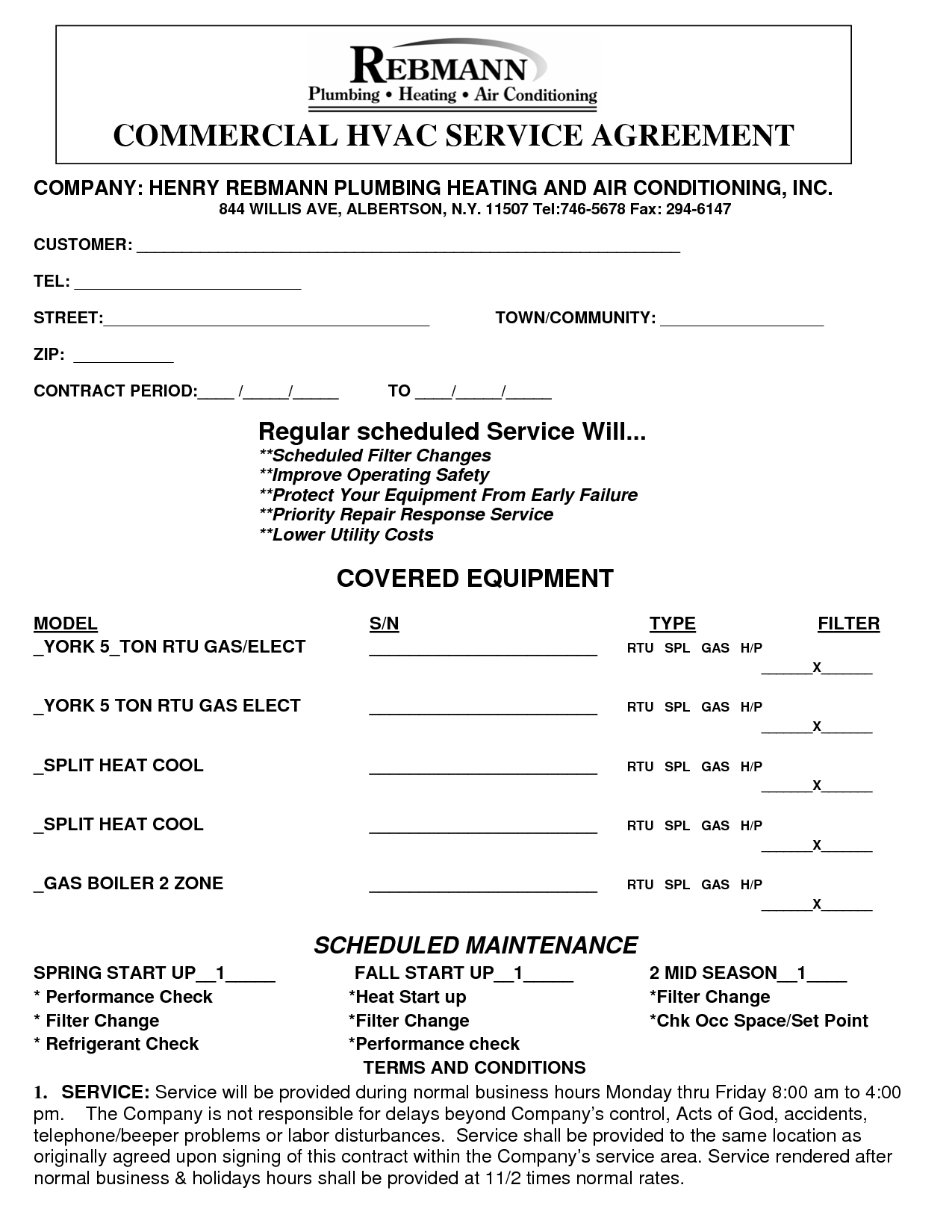 Free Hvac Contract Template Printable Templates