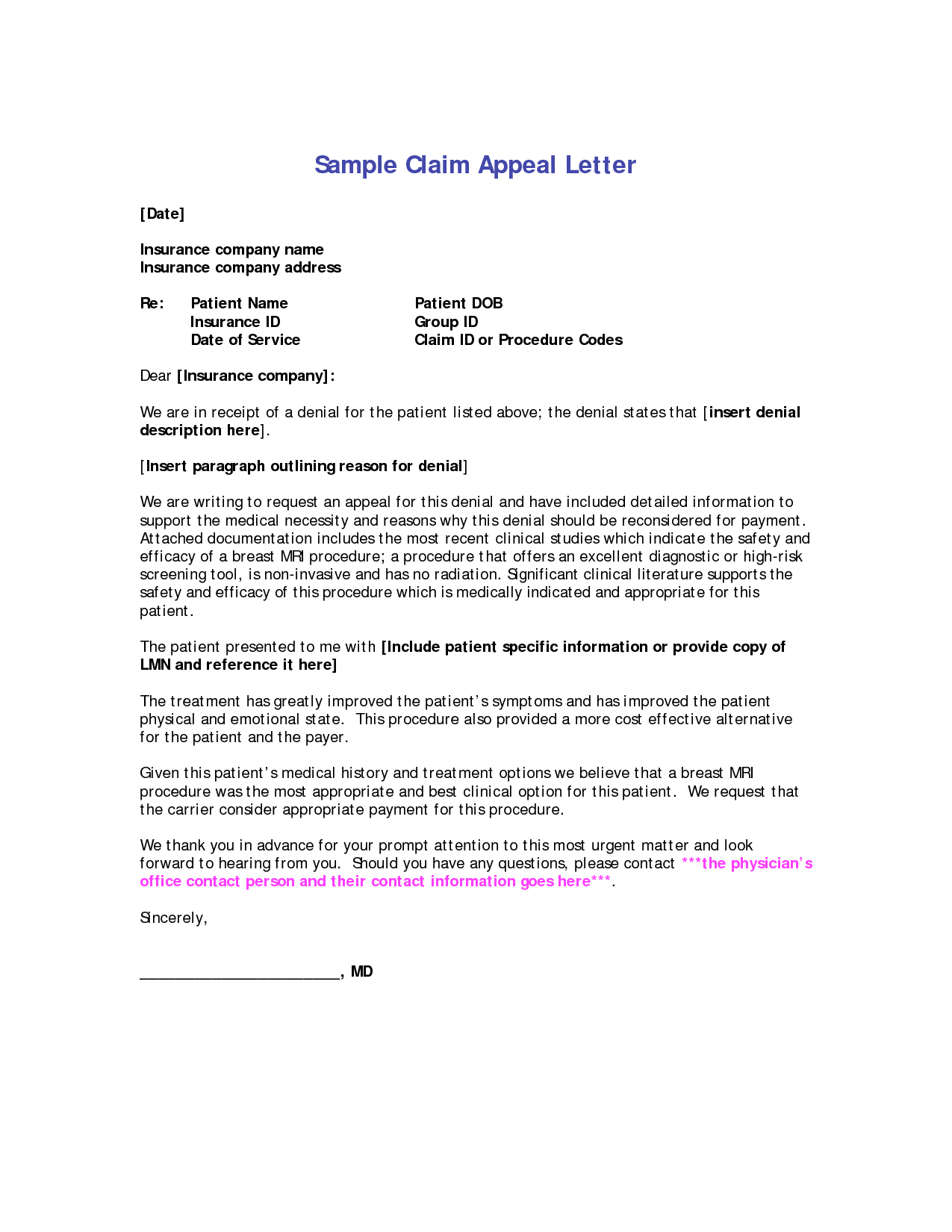 Insurance Denial Appeal Letter Template