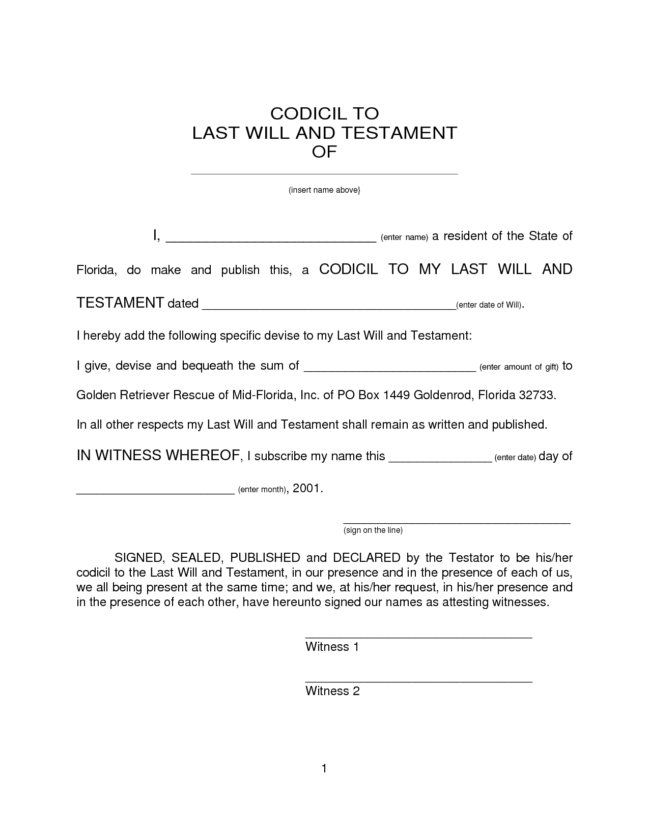 Last Will And Testament Sample Form - Free Printable Documents