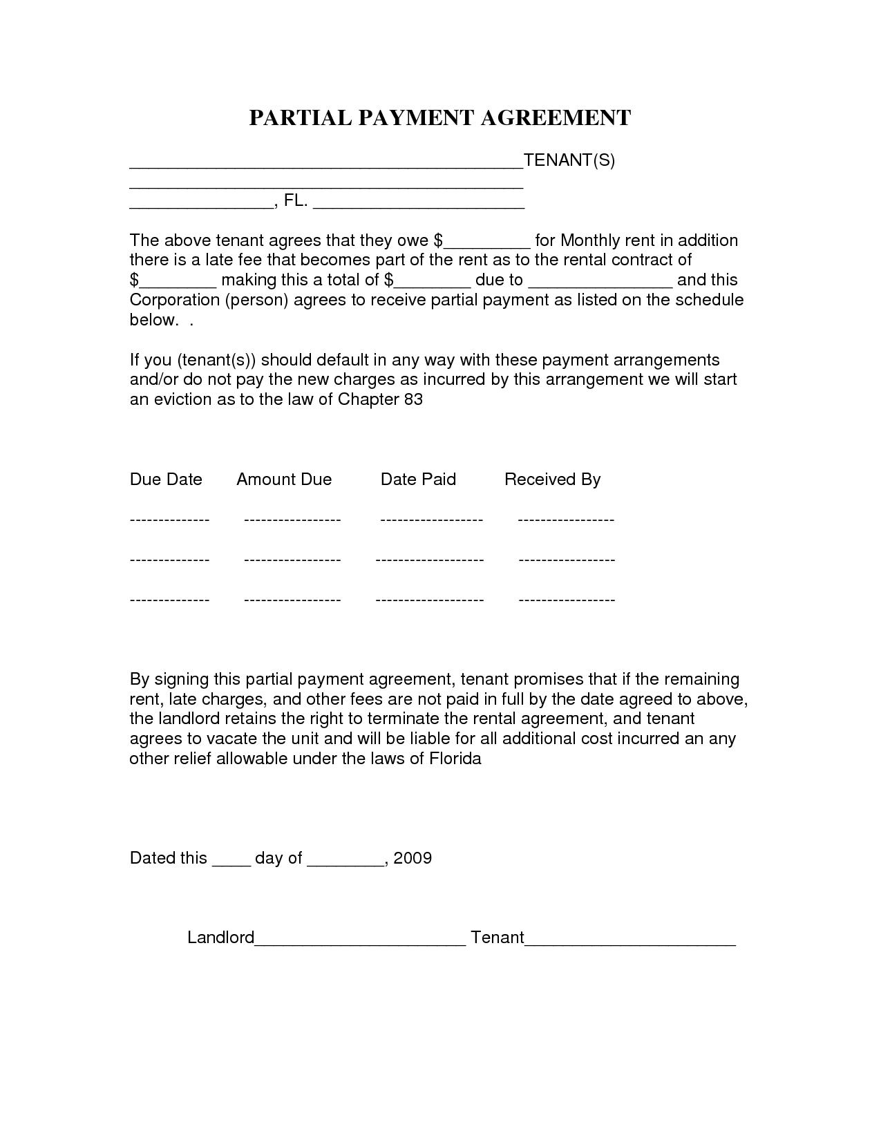 Late Rent Payment Agreement Template