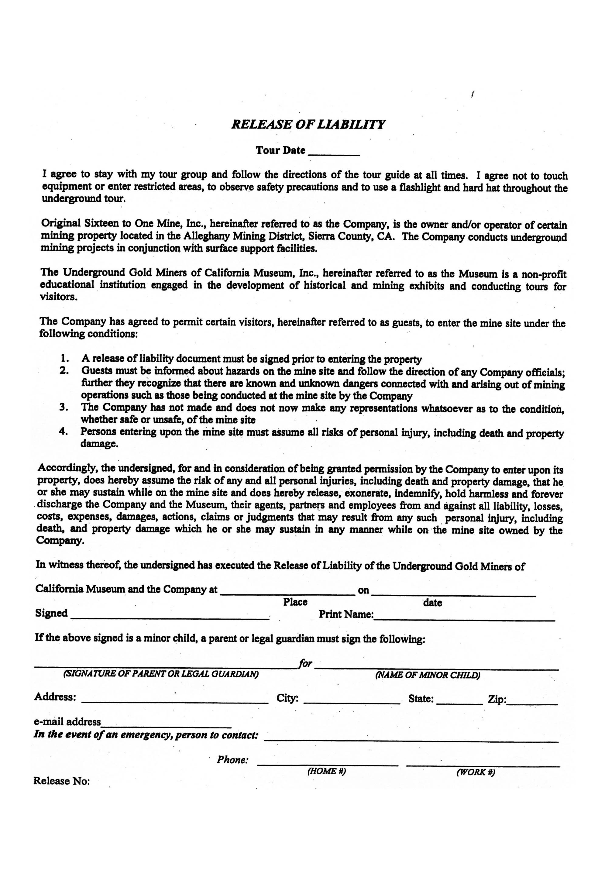 Legal Waiver Form Free Printable Documents
