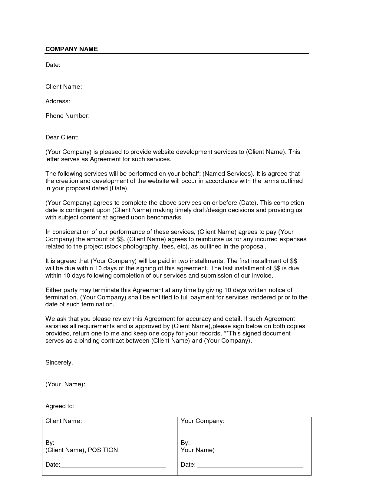 Letter Of Agreement - Free Printable Documents