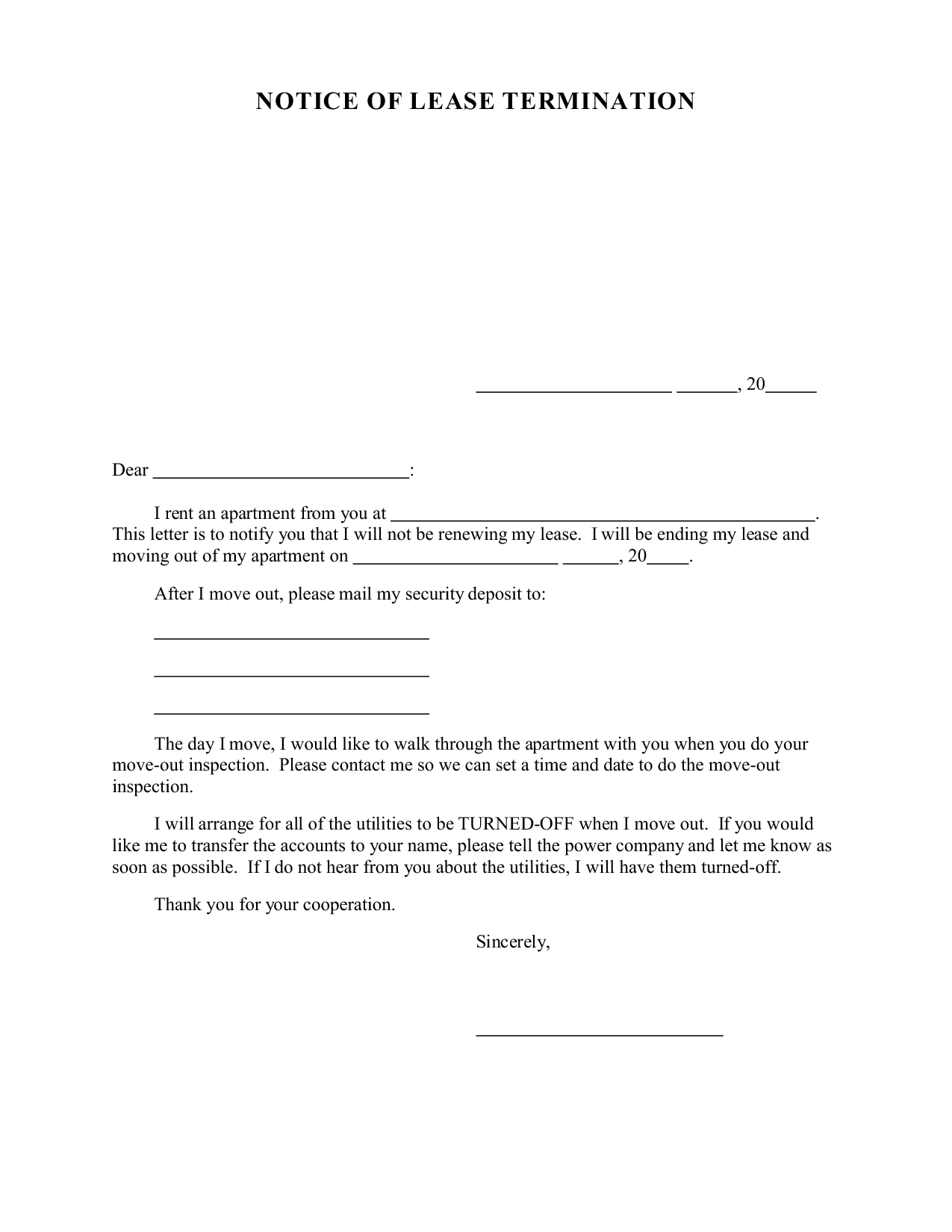 Letter Of Not Renewing Lease Free Printable Documents