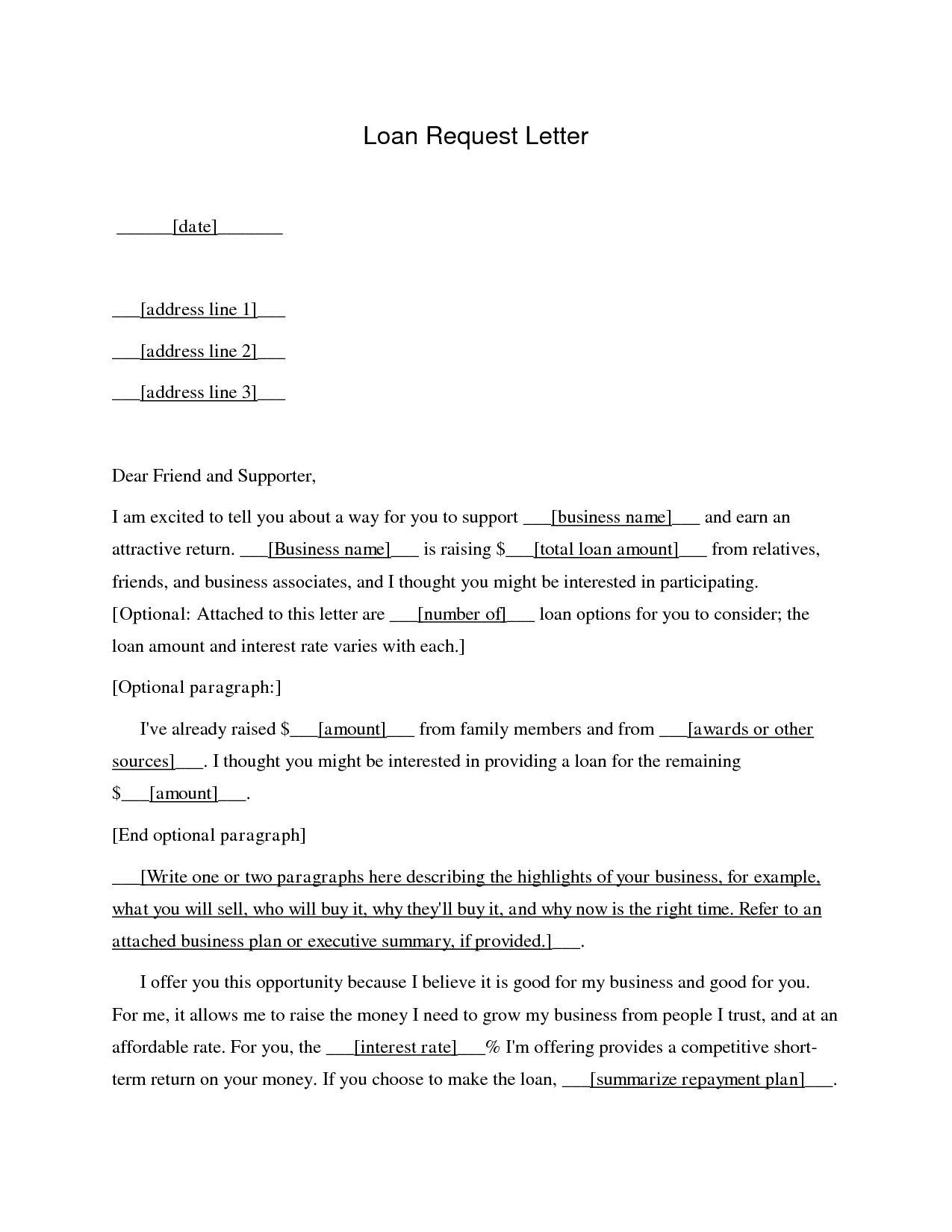 Loan Application Letter Sample - Free Printable Documents