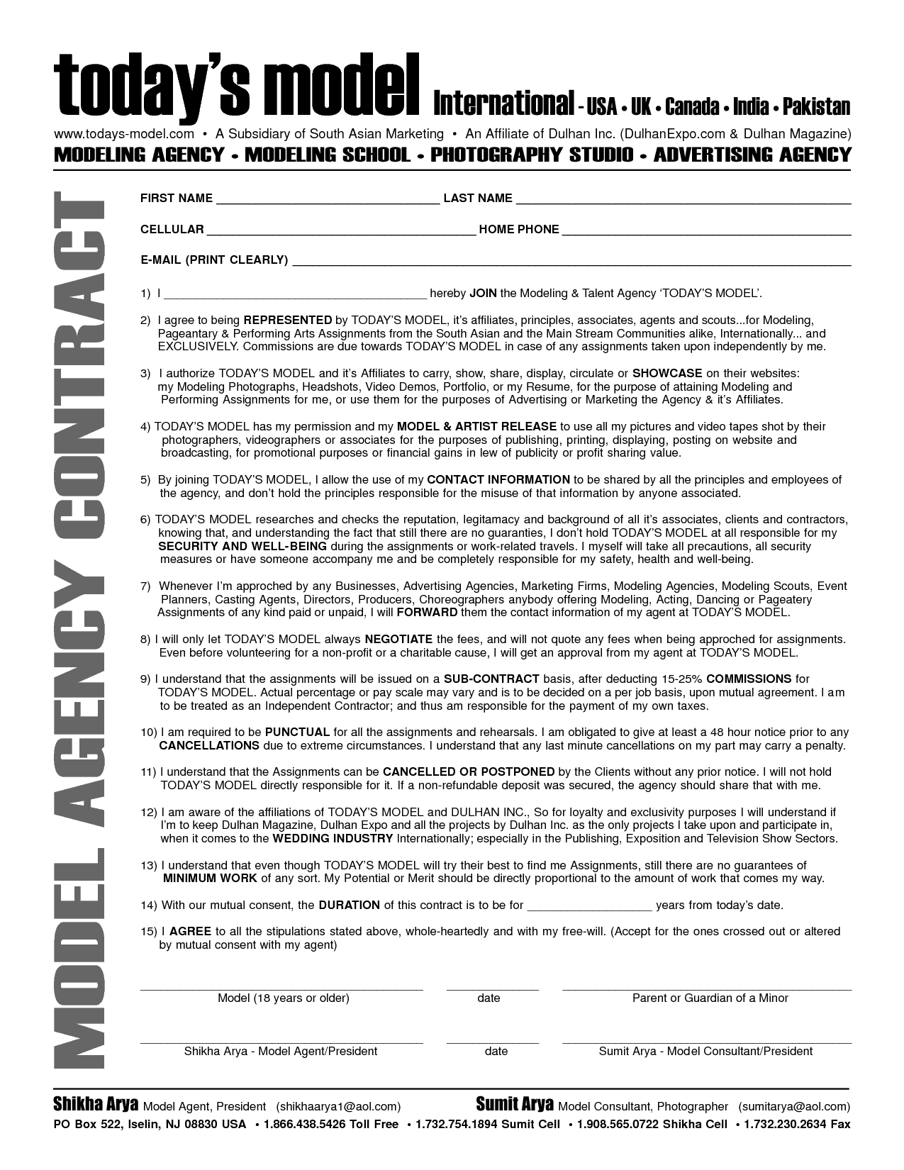 Model Contract Free Printable Documents