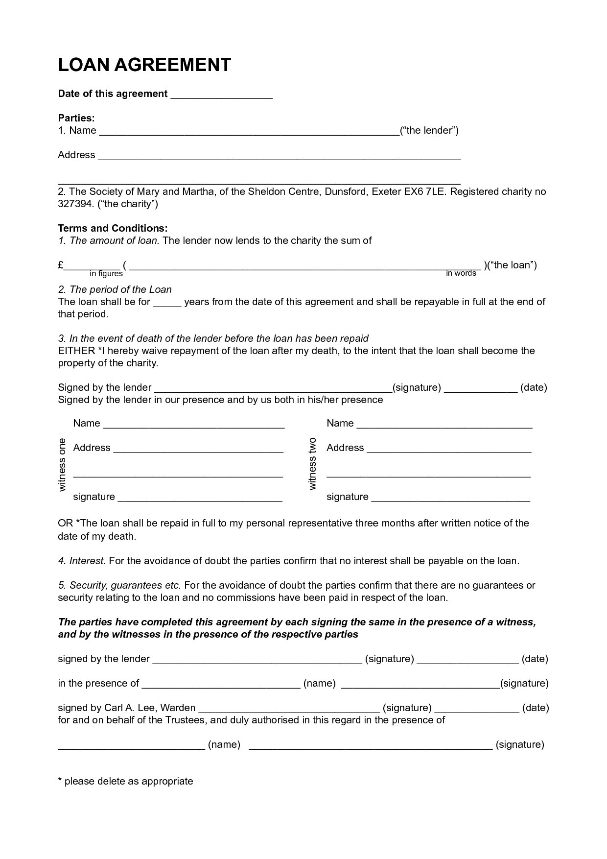 Money Loan Contract Template Free - Free Printable Documents