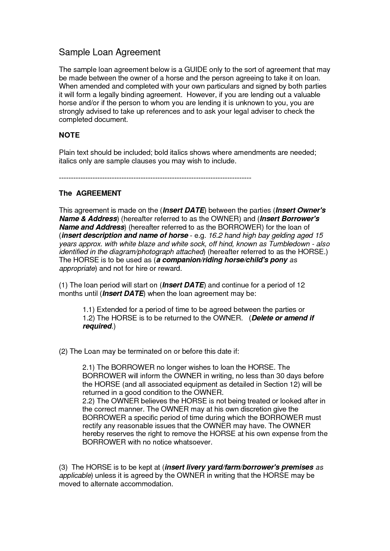 Money Loan Contract Template Free - Free Printable Documents