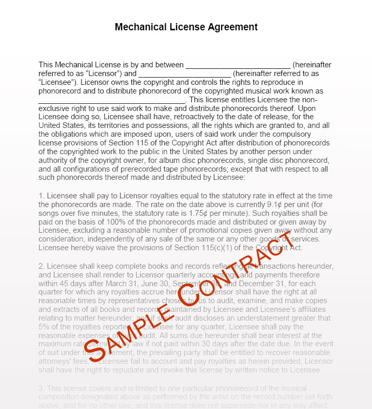 Music Licensing Contract Free Printable Documents