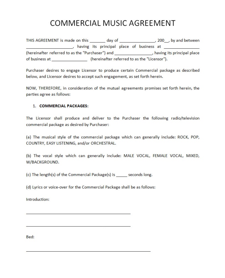 Music Licensing Contract Free Printable Documents