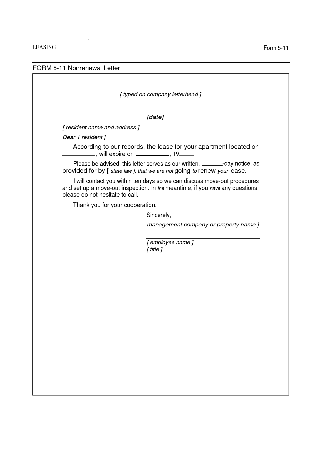 Nonrenewal Of Lease Letter Free Printable Documents