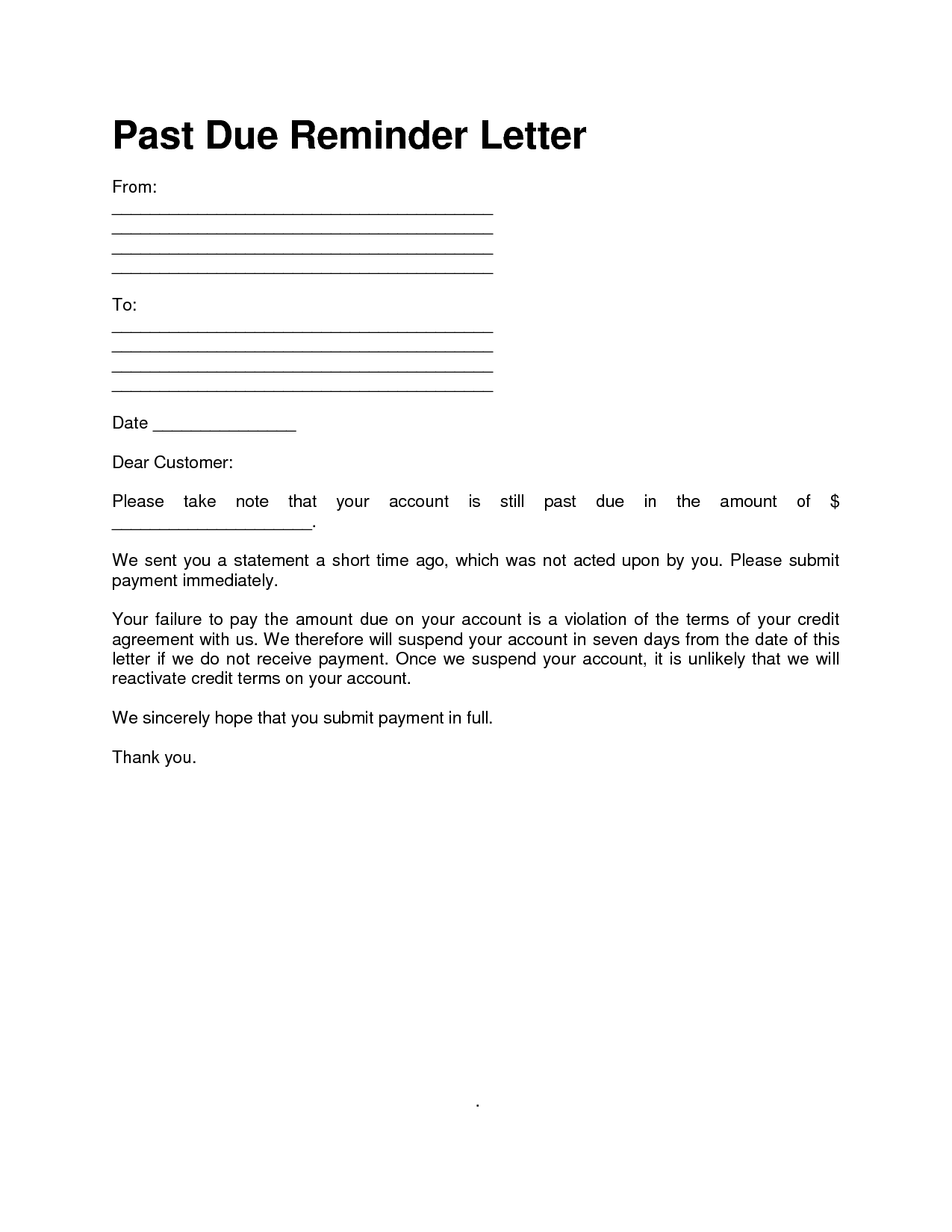 Past Due Letter Free Printable Documents