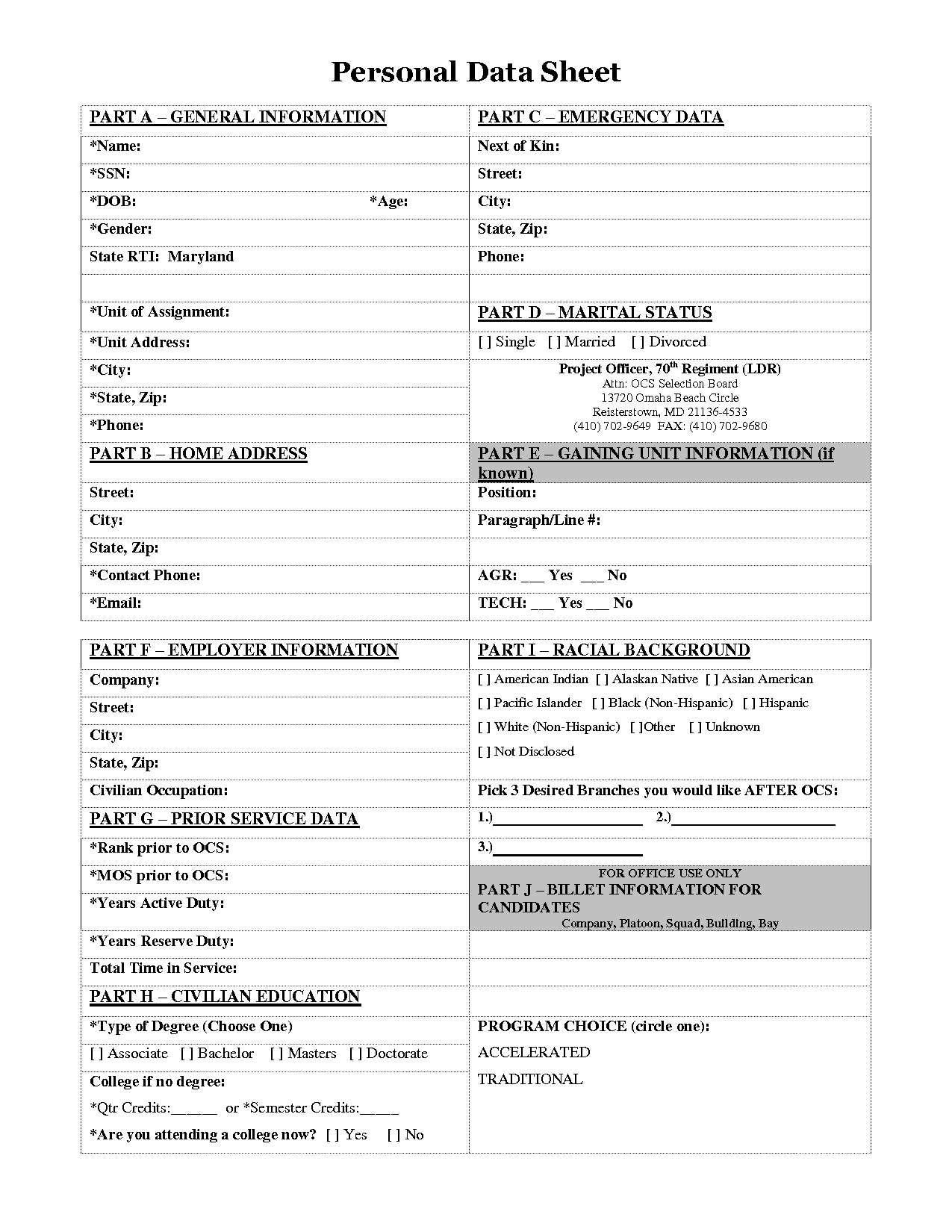 Personal Information Sheet Free Printable Documents