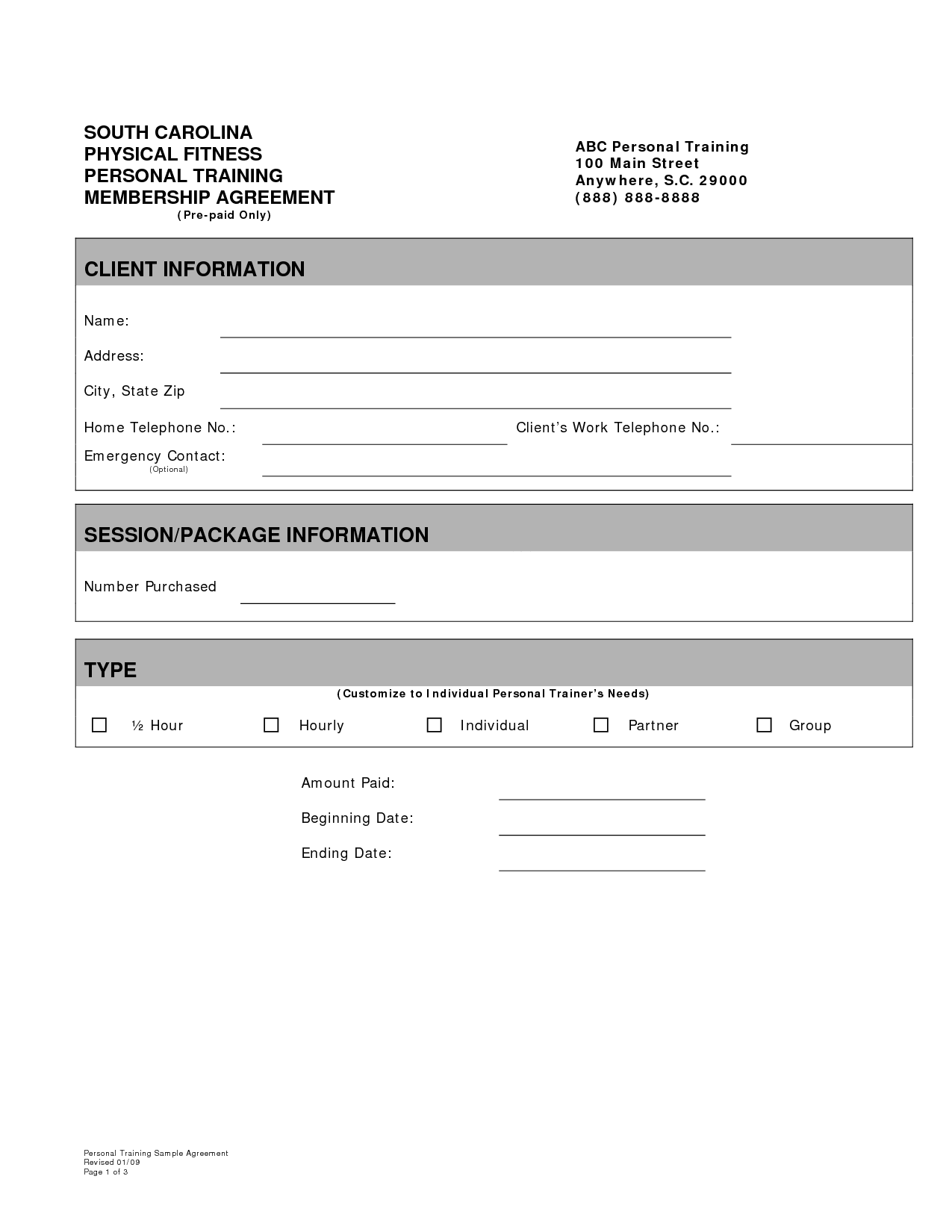 Personal Training Agreement Free Printable Documents