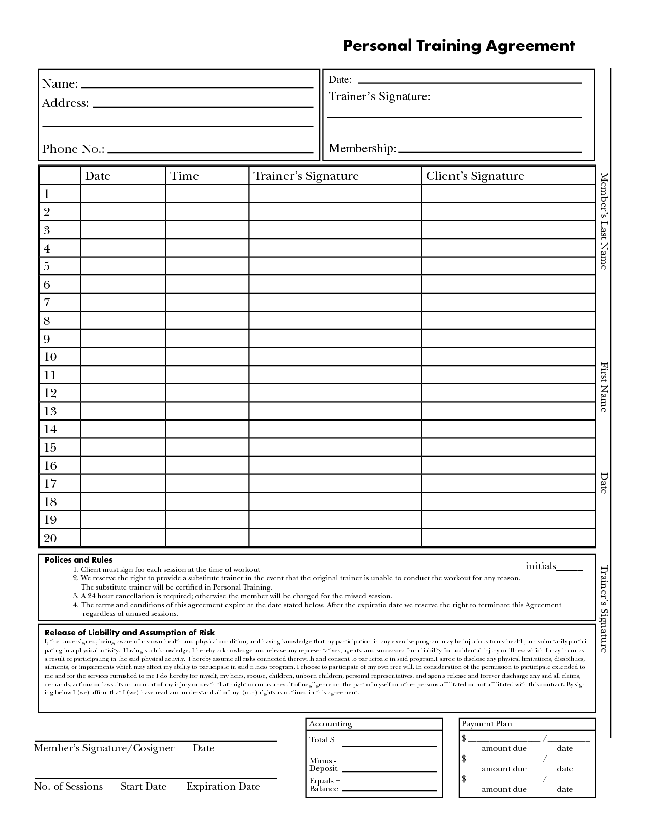 Personal Training Contract Template Free Printable Documents