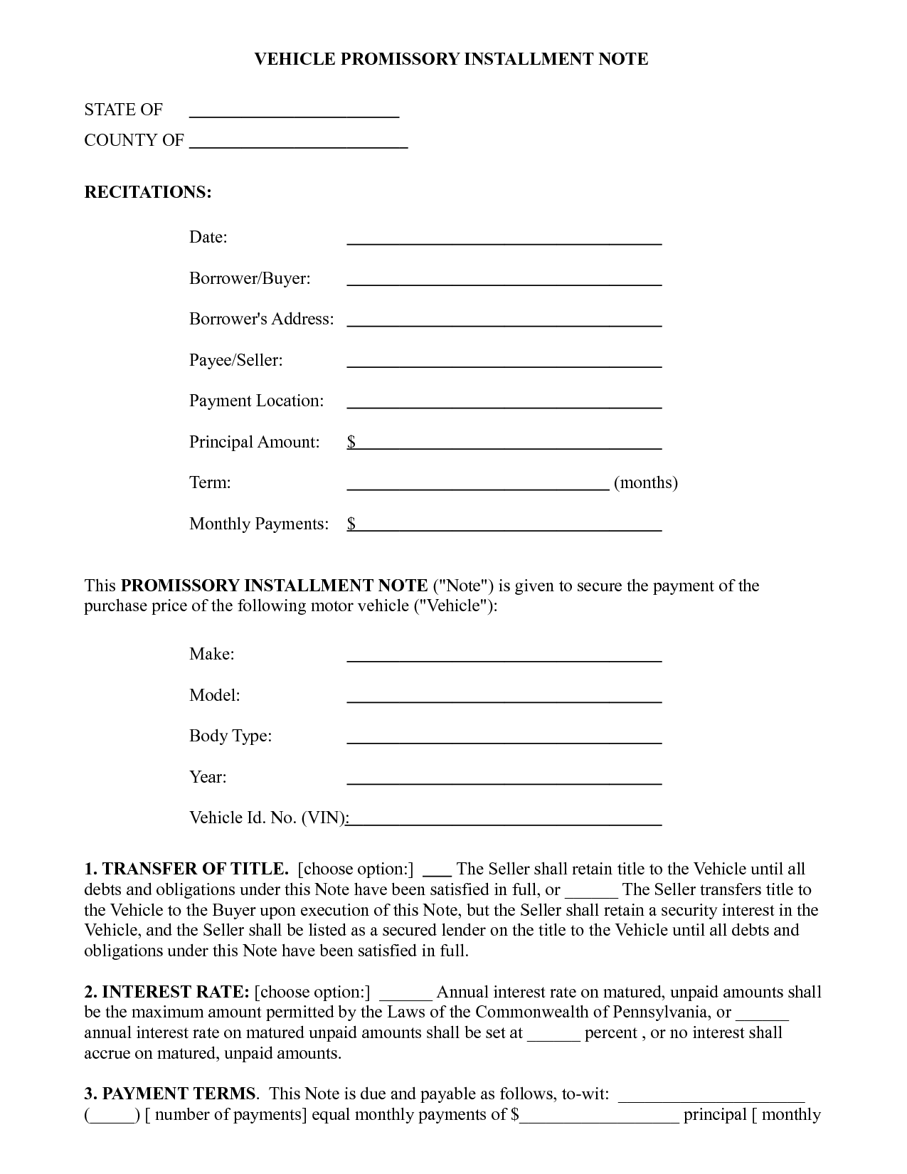 Promissory Note Template Intended For Auto Promissory Note Template