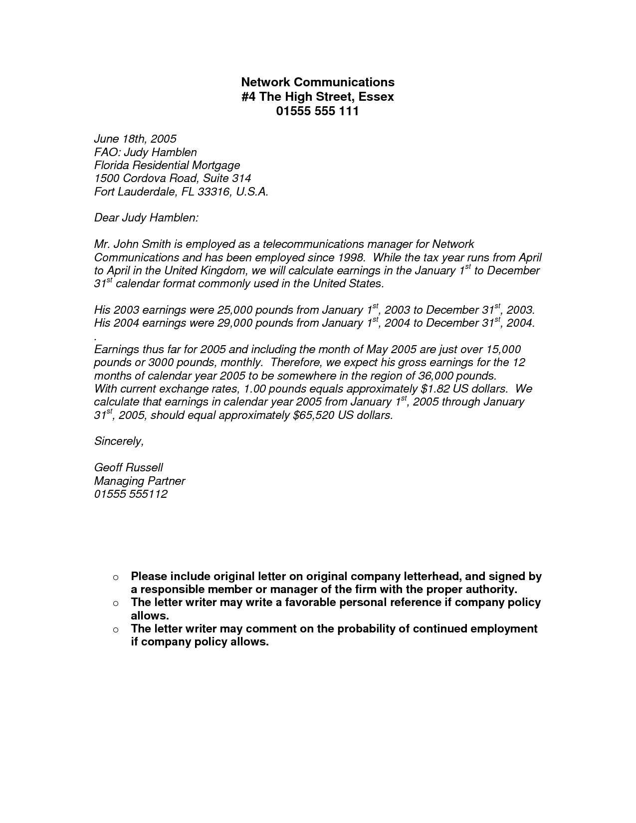 Proof Of Income Letter From Employer Free Printable Documents