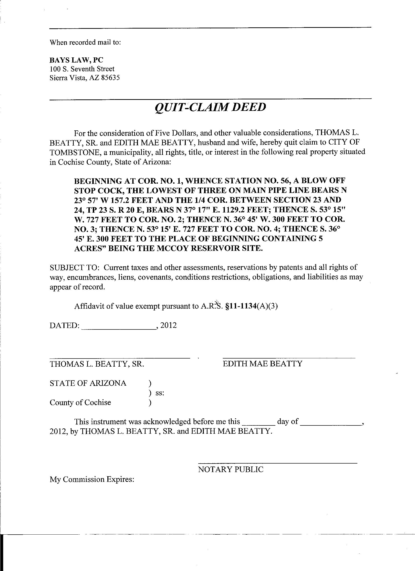 Quit Claim Deed Sample Form Free Printable Documents